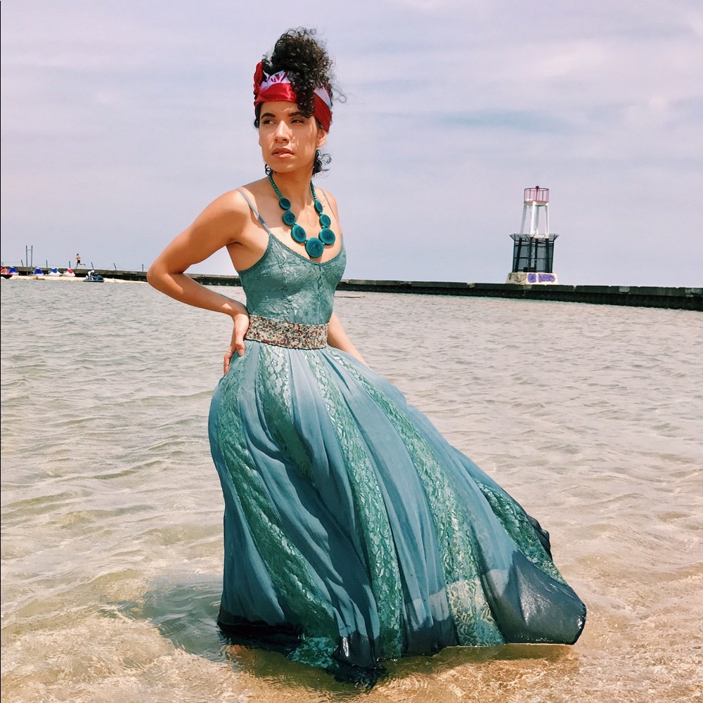 Lace ombré teal boho summer dress